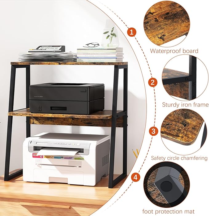 Arbuxzuy Printer Stand for Desk, Desktop Printer Shelf, 3 Tier Desk Shelf for - Image 2