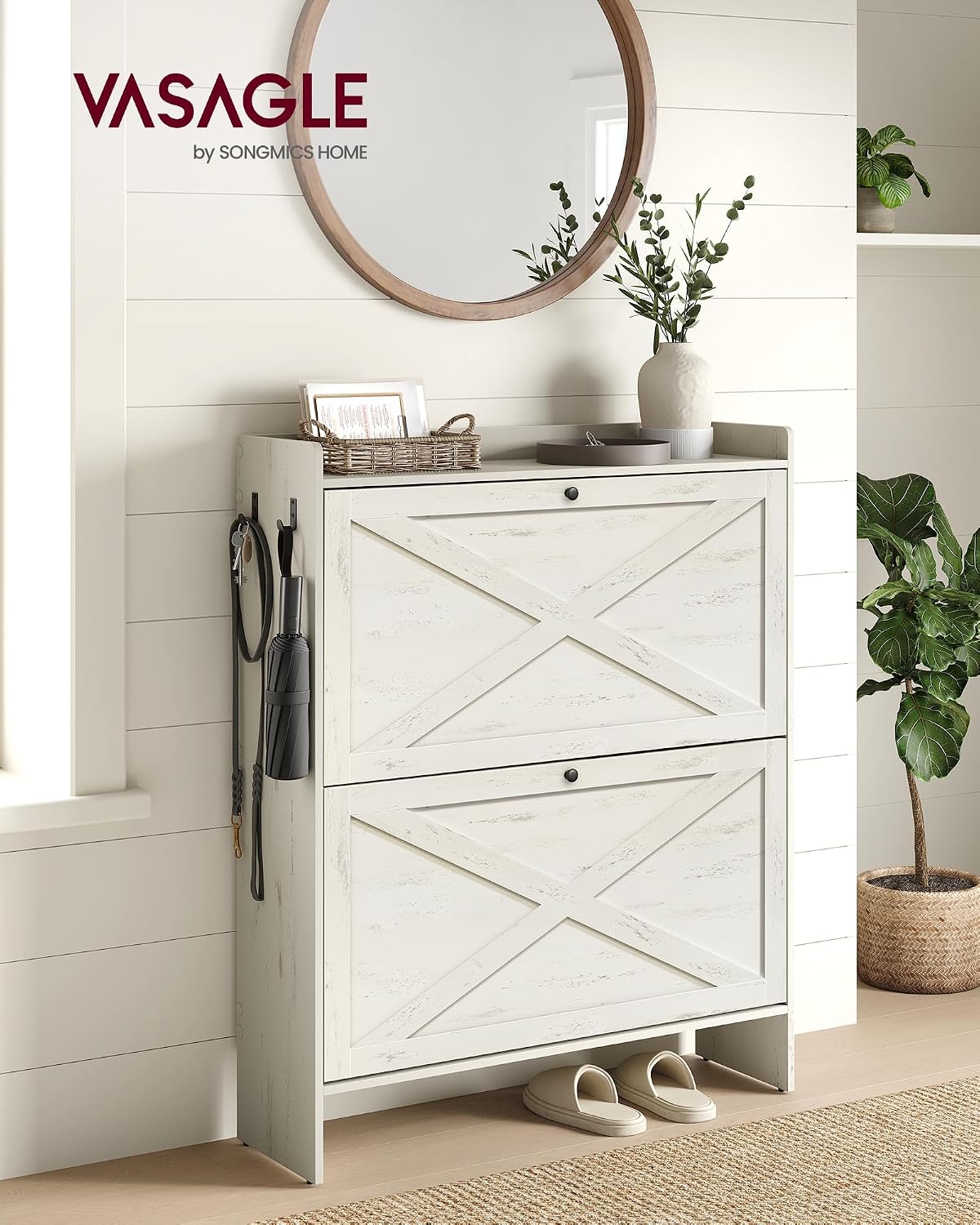 VASAGLE Narrow Shoe Storage Cabinet Organizer with 2 Flip Drawers