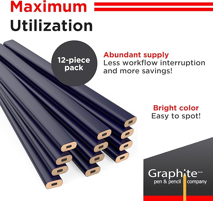 GRAPHITE Hard Lead Carpenter Pencil #2 Lumber Pencil Pack of 12 PCS - Image 3