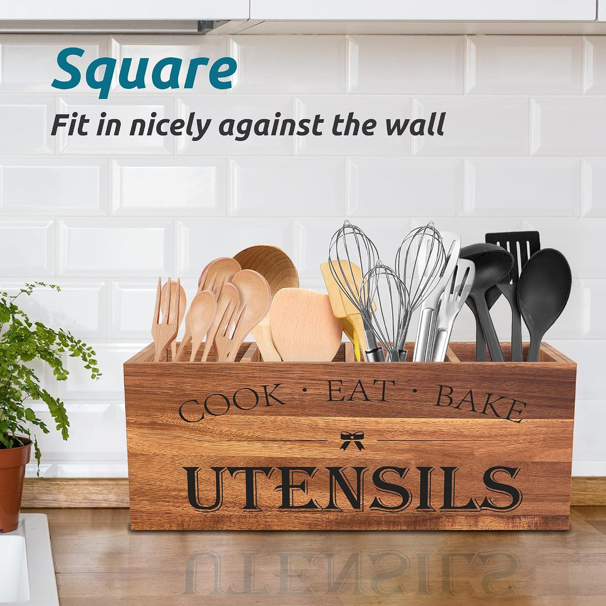 Suli Extra Large Utensil Holder Countertop for Kitchen Counter,Acacia Wood