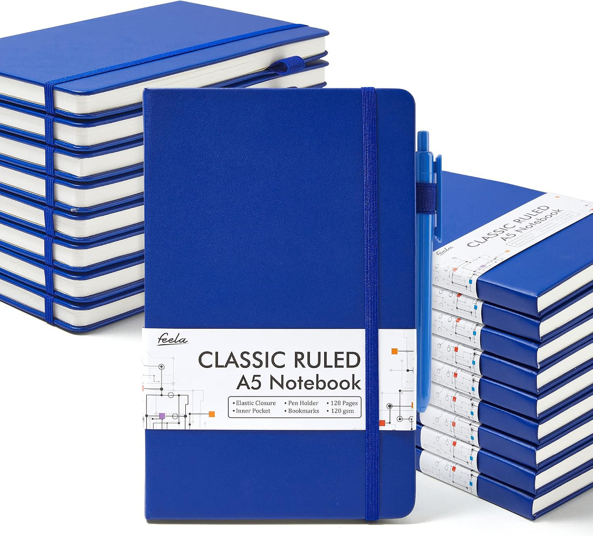 feela College Ruled Notebooks, 18 Pack Business Notebook Bulk Hardcover Lined