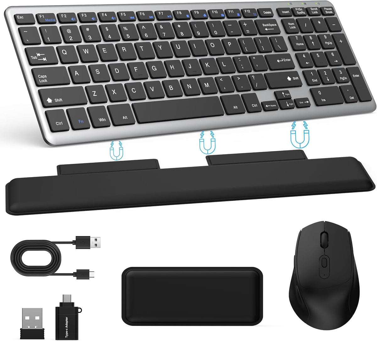 Ultra Slim Quiet Silent Wireless Keyboard and Mouse Combo with Magnetic Wrist...