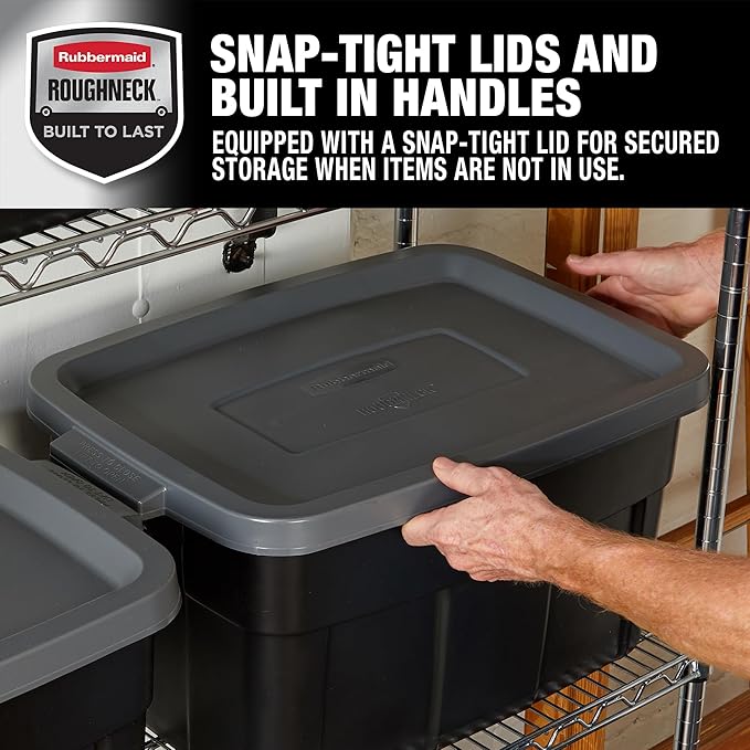 Rubbermaid Heavy Duty Black Storage Bins Plastic Totes - Image 3