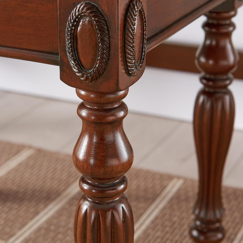 Wood Writing Desk Stool Set, Small Secretary Desk Set-Cheery&Brown | Vintage Vanity Makeup Table Set, 39.4" W Wood Computer Desk Chair Set for Home Office, 2 Drawers Desk&Button-tufted Stool Set