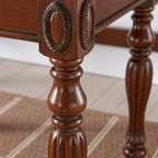 Wood Writing Desk Stool Set, Small Secretary Desk Set-Cheery&Brown | Vintage Vanity Makeup Table Set, 39.4" W Wood Computer Desk Chair Set for Home Office, 2 Drawers Desk&Button-tufted Stool Set