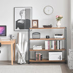 HCHQHS Bookshelf, 4-Tier Industrial Bookcase, Rustic Wood and Metal Open - Image 5