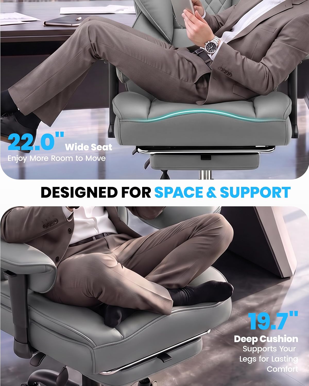 Office Chair, Big and Tall Executive Chair with Adjustable Lumbar Support