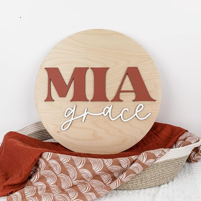 Custom Round Nursery Name Sign, Personalized Wooden Wall Plaque, Baby Shower - Image 2