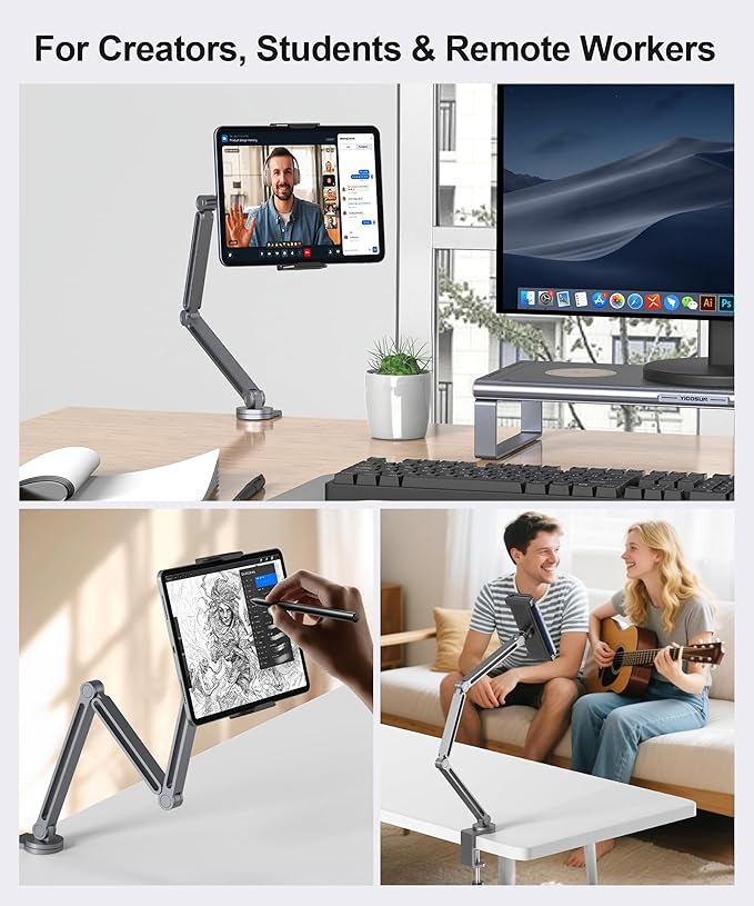 YICOSUN Tablet Arm Mount with Super Grip, Adjustable Foldable Holder & Heavy - Image 5