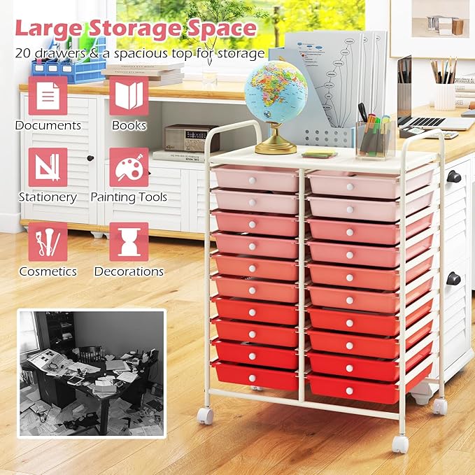 Happygrill 20-Drawer Organizer Cart Tools, Mobile Utility Storage Cart - Image 5