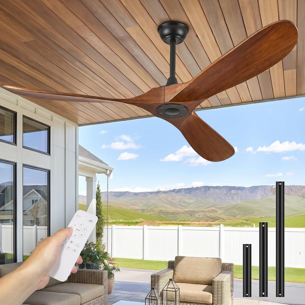 obabala 52 inch ceiling fan no light, wood, main product view