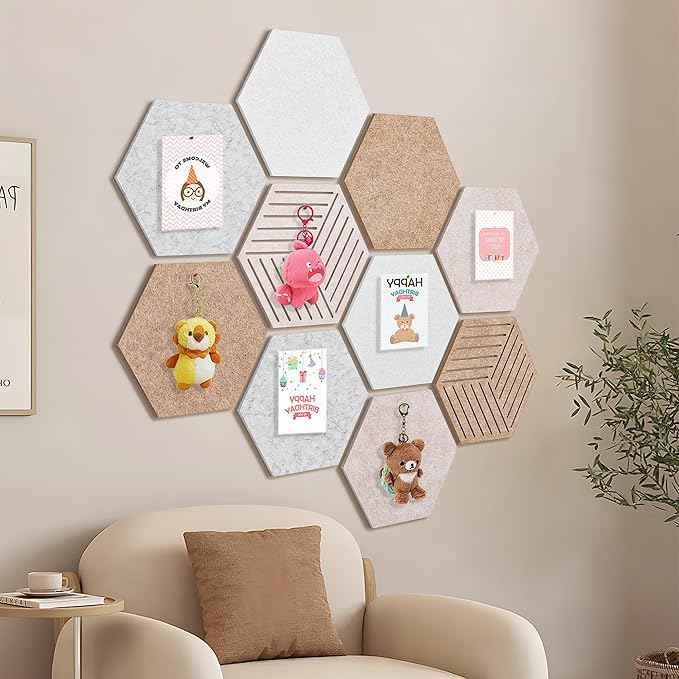 15'' Large Hexagon Cork-Bulletin Board Tiles Adhesive Frameless 10 Pack 15 x 13 - Image 10