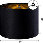 GO&SO Black Velvet Lamp Shades Set of 1 Large Drum Lampshades -16" Top x 16" - Image 2