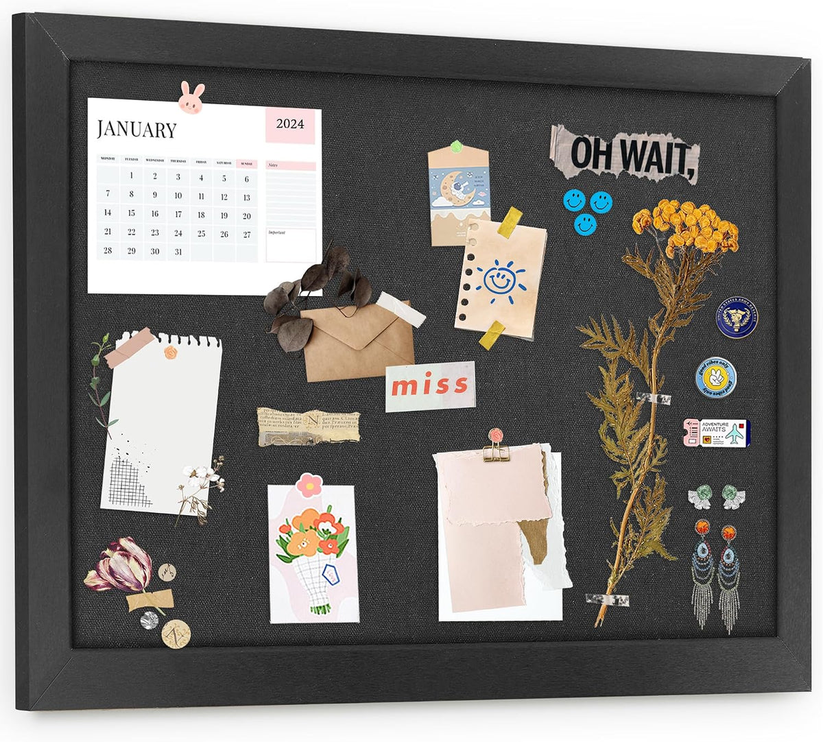AKTOP Black Cork Board Bulletin Board with Linen 18" X 24"