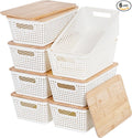 Anywish Storage Bins with Lids 8 Packs, Plastic Storage Bins with Bamboo Lids by Anywish