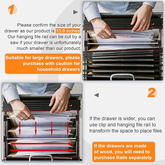 Epakh 8 Pieces Metal Hanging Divider Rail Clip File 4 Pieces File Cabinet Rails - Image 4