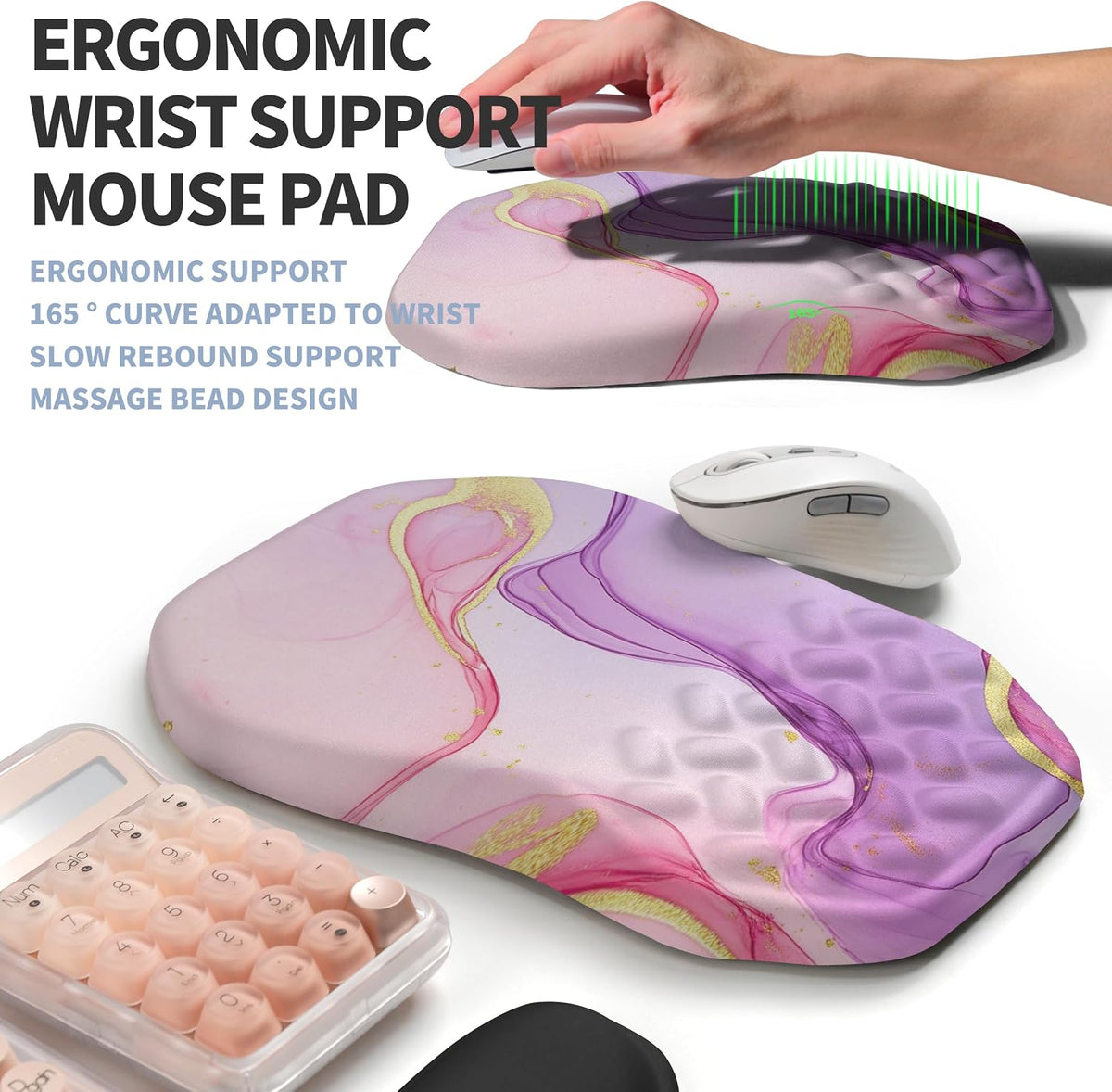 2-in-1 Ergonomic Set, Wave Keyboard Wrist Rest and Massage Slope Mouse Pad Wr...
