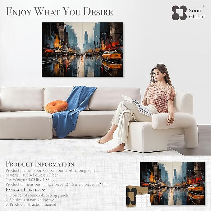 Soon Global 8-Pack Acoustic Panels, Soundproof Wall Panels, 48 X 32 Inches - Image 4