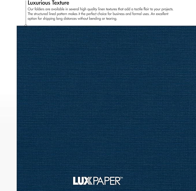 LUXPaper 9" x 12" Presentation Folders | Two Pocket | Nautical Blue Linen | - Image 5
