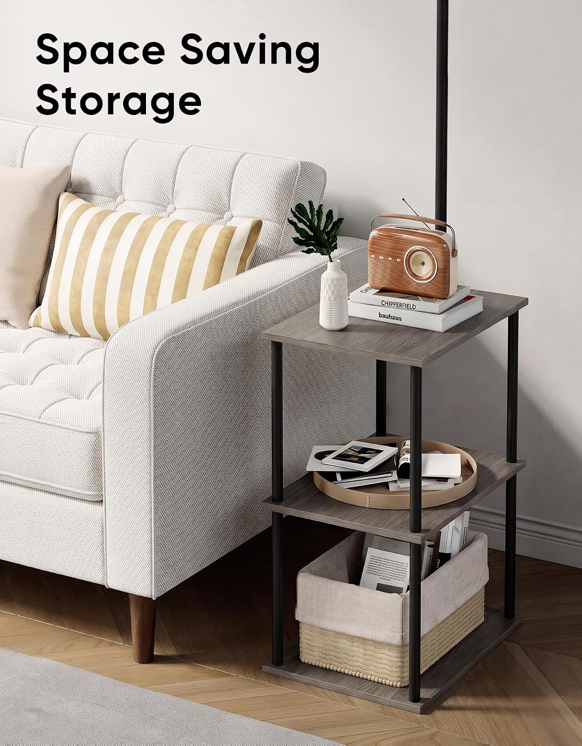 PARTPHONER Floor Lamp with Table, Night Stand with Lamp, Narrow Side Table wi...