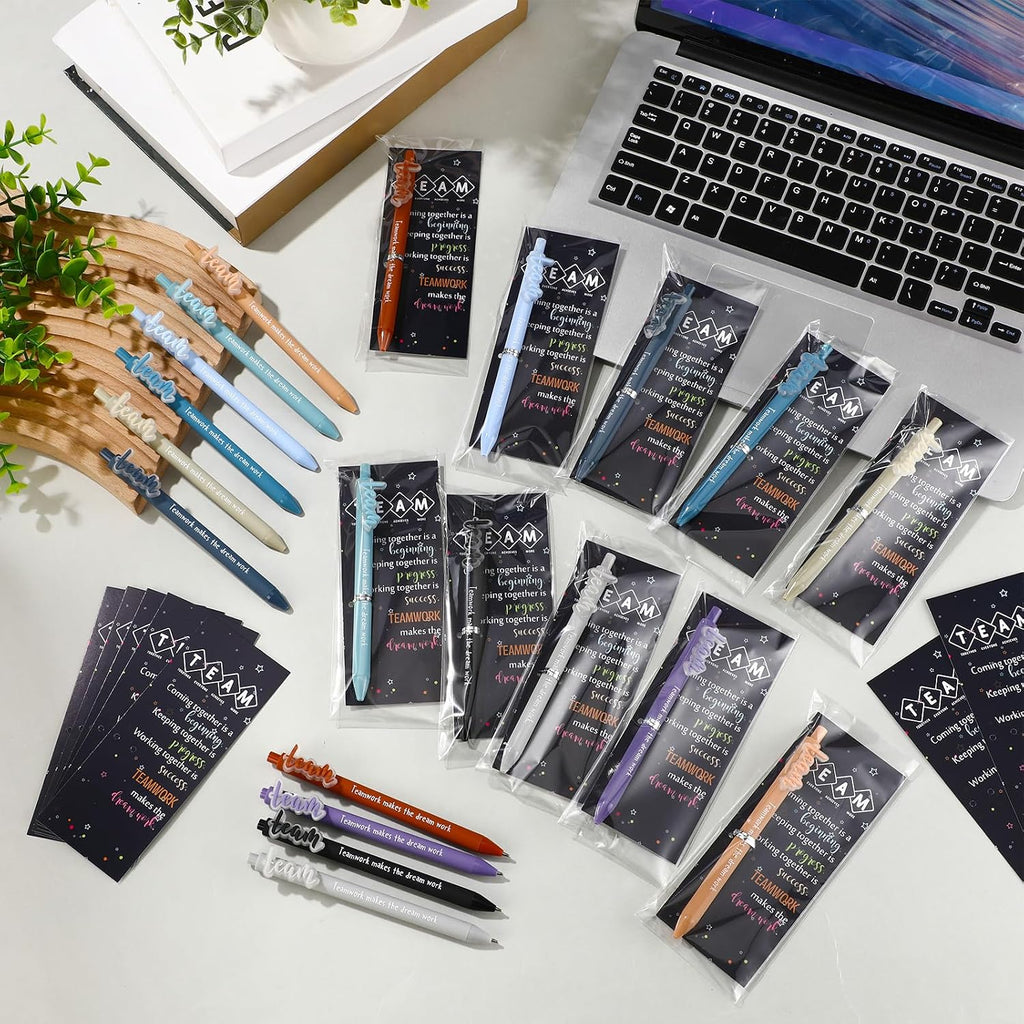 Geyoga 50 Sets Team Appreciation Gifts Bulk Ballpoint Pens with Teamwork Cards for Employee Coworker Staff Group Members Volunteer Office Supplies