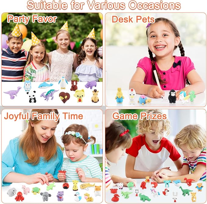 URSKYTOUS 80Pcs Animal Erasers Kids Desk Pets Pencil Erasers 3D Puzzle Eraser - Image 6