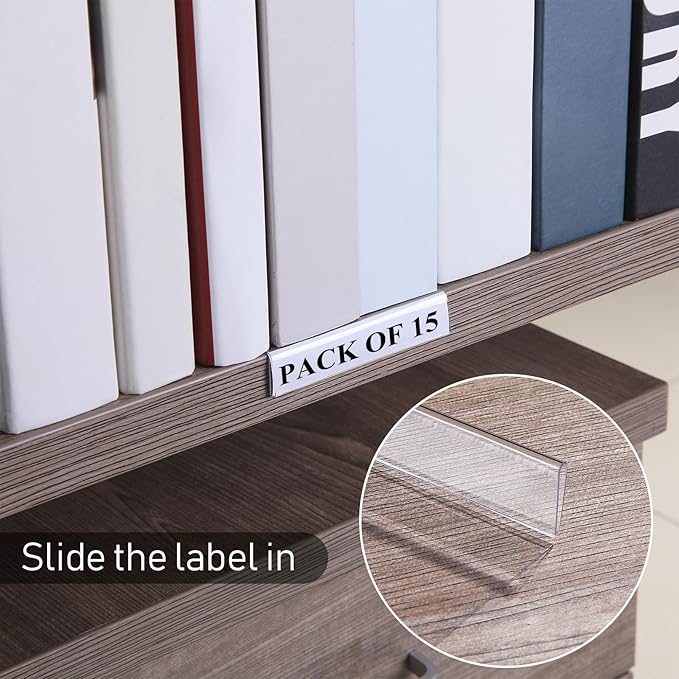 Containlol 15 Pieces Moveable Shelf Label Holders Clear Shelves Tags Moveable - Image 4