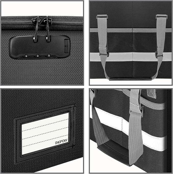 ENGPOW File Box with Lock, Fireproof Document Box with Zipper＆Pockets, - Image 9