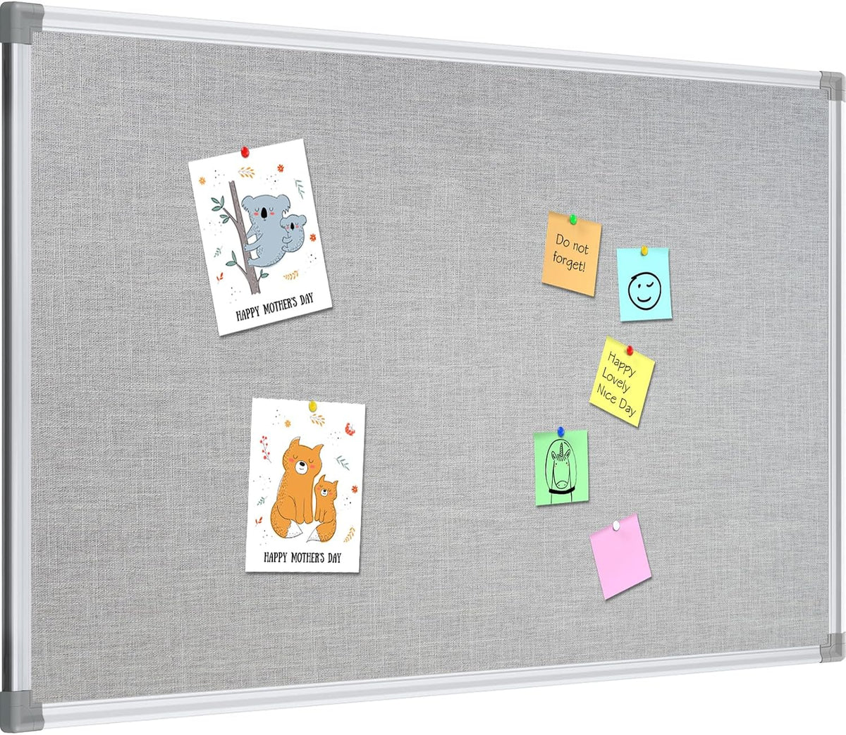 Lockways 36" x 24" Cork Bulletin Board, Grey Frame Linen Fabric Pin...