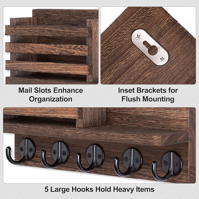 Lwenki Key Holder for Wall – Decorative Wooden Mail Holder and Key Shelf - Image 3
