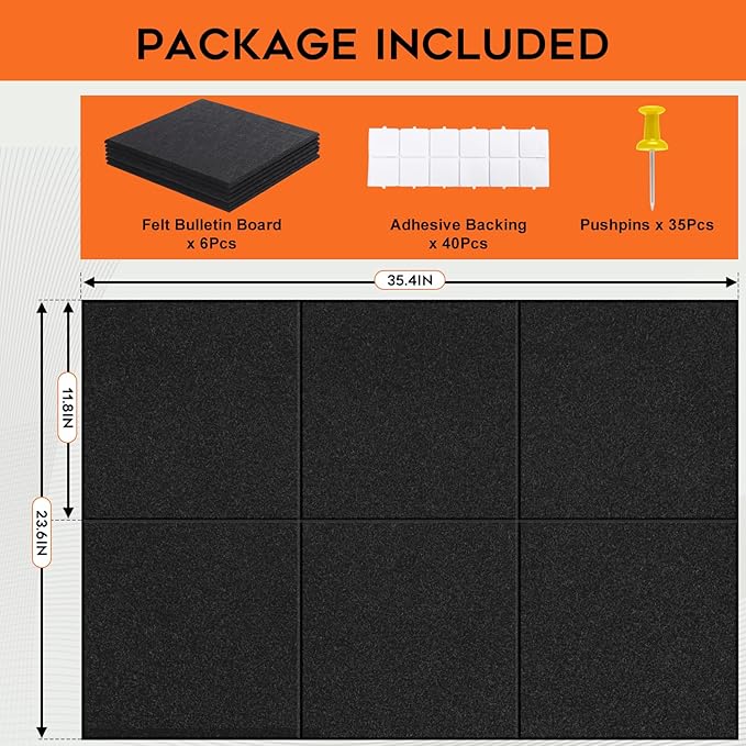 Large Cork Board, 6 Pack Felt Wall Tiles - Image 3