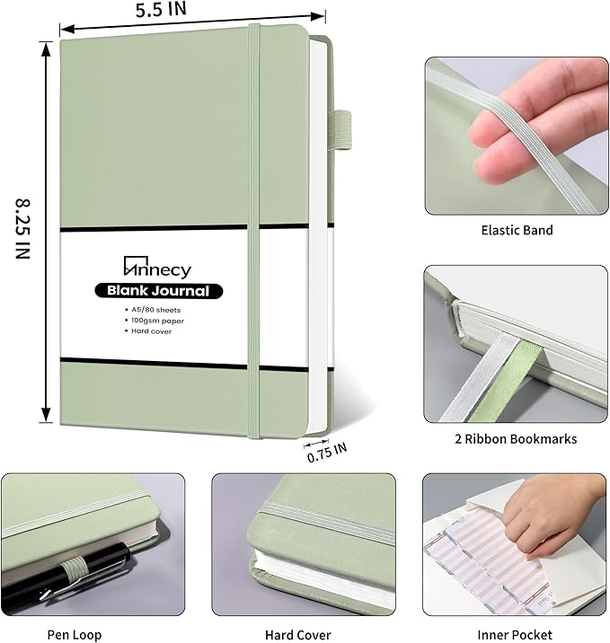 Annecy Blank Journal Notebook, Medium 5.5x 8.25, 160 Pages 100GSM Writing Paper - Image 2