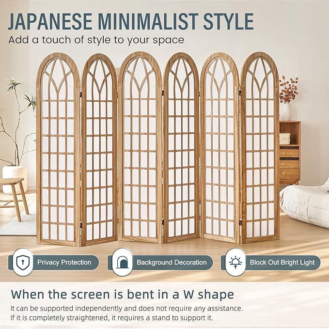 Aletheiawu 6 Panel Room Divider Wall Shoji Screen, Japanese Wood Room Divider - Image 4