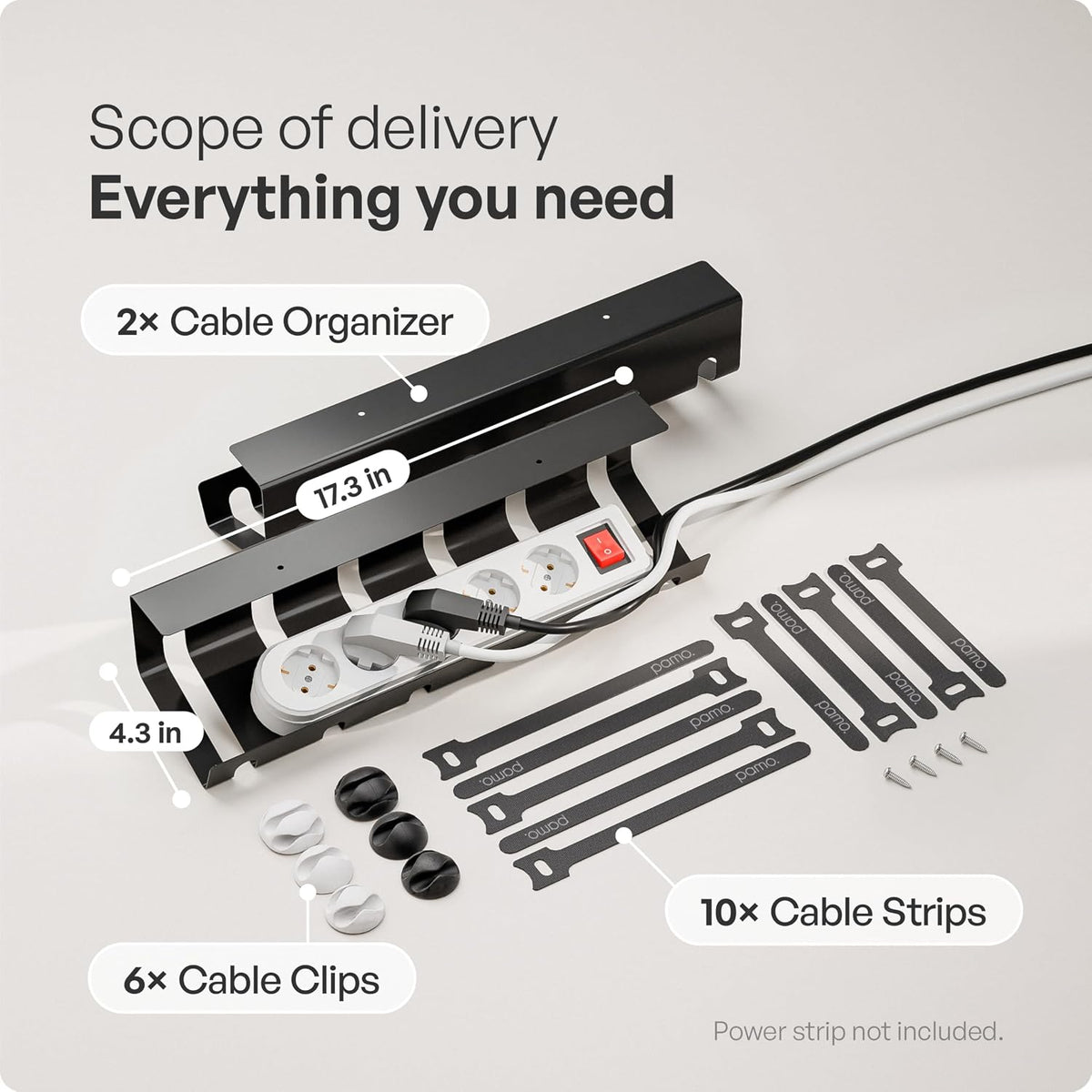 PAMO Cable Management Under Desk, Set of 2 - Black