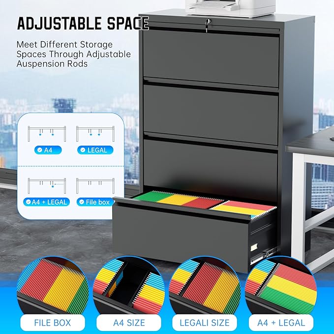 Greenvelly 4 Drawer File Cabinet, Metal Filing Cabinet - Image 5