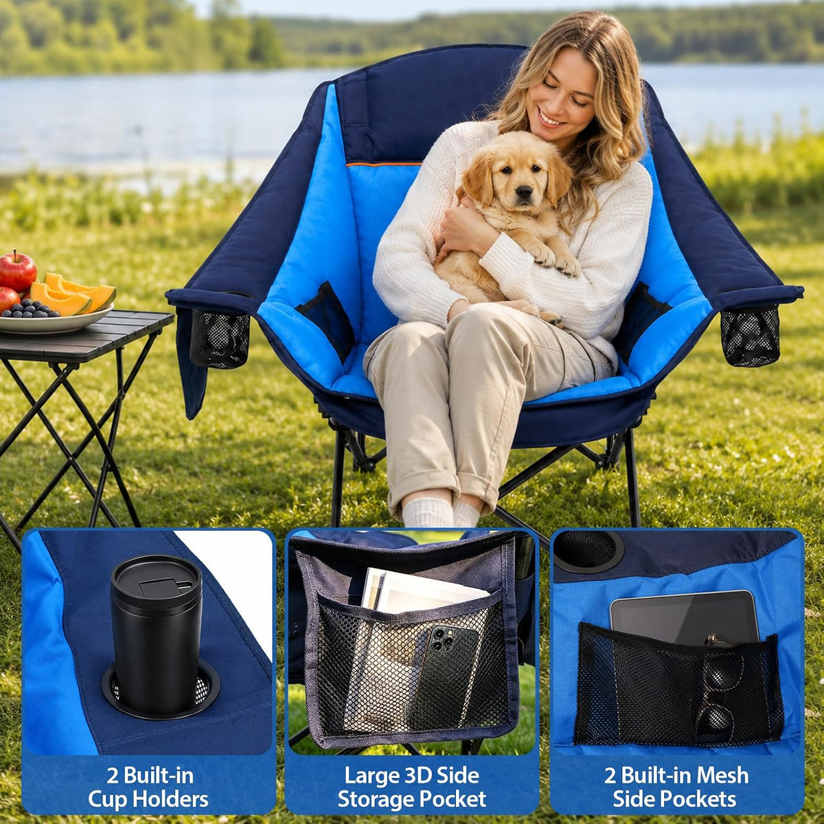 ZENPETIO Oversized Heated Camping Chair with 20000mAh Battery & Footrest