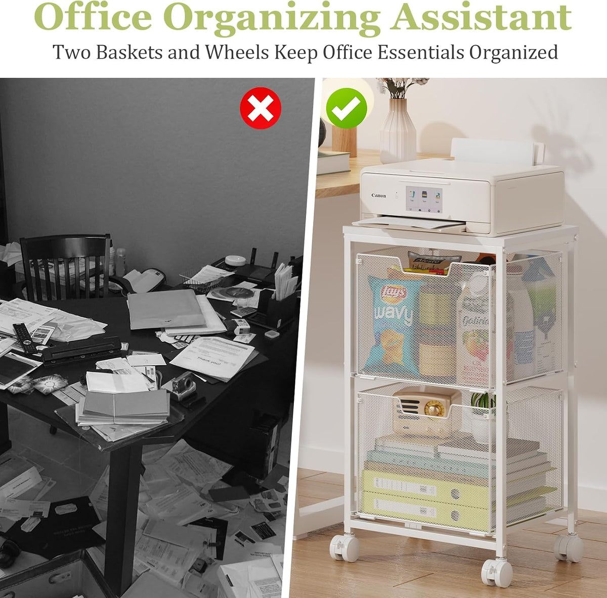 Rolling File Cart with 2 Storage Drawers,Under Desk Storage Cart