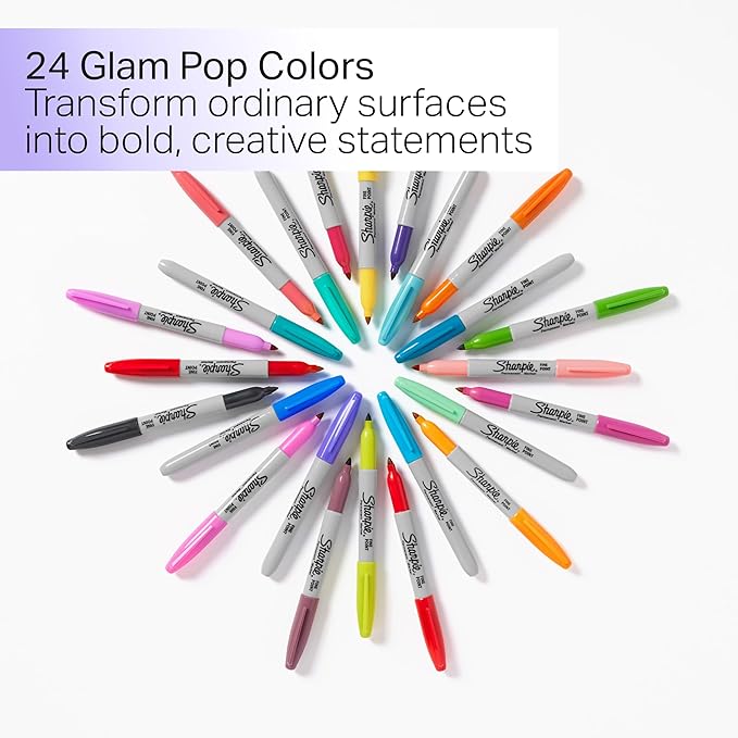 Sharpie Glam Pop Permanent Markers Fine Tip Marker Set Coloring Art Drawing - Image 2