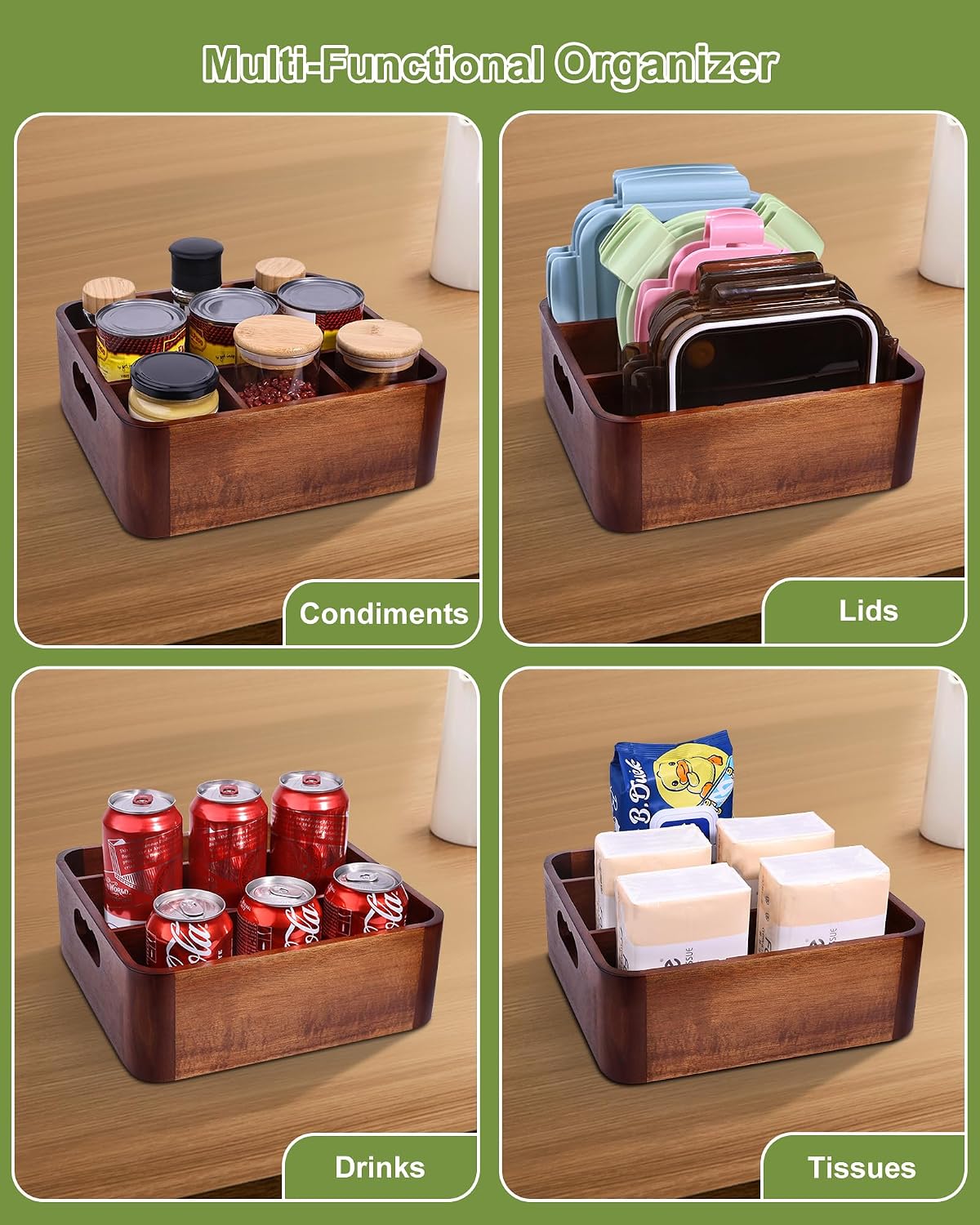 Acacia Wood Utensil Holder, Silverware Caddy for Countertop