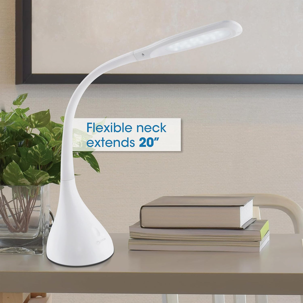 ottlite creative curves led desk lamp, white showing dimensions