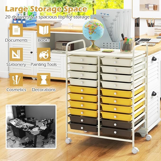 Happygrill 20-Drawer Organizer Cart Tools, Mobile Utility Storage Cart - Image 5