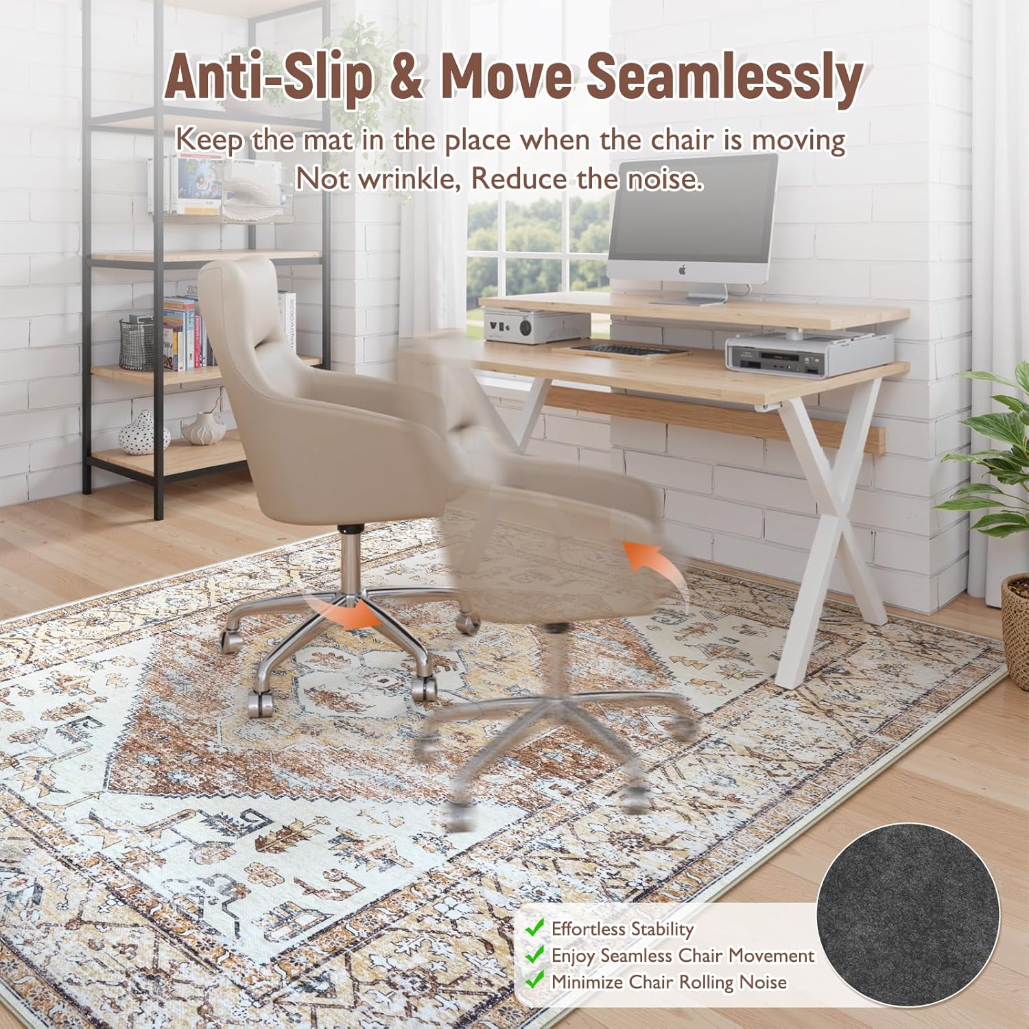 Anidaroel 5x7 Office Chair Mat for Hardwood Floor/Tile, Desk Chair Mat for Home Offices, Under Desk Rug for Rolling Chair, Anti-Slip Office Rugs for Rolling Chairs, Large Floor Protector Rug, Khaki