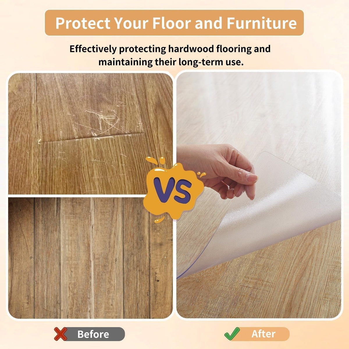 Clear Runner Rug for Hallway, 24 x 72 in Clear Floor Protector | Waterproof Kitchen Standing Floor Mat, Office Chair Mat, Vinyl Indoor Outdoor Entryway Area Rug for Living Room, Kitchen