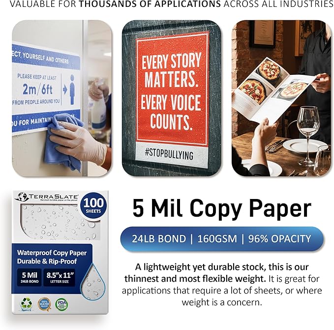 TerraSlate Premium Waterproof Paper, 5 MIL 8.5” x 11”, Laser Printer & Copy - Image 6