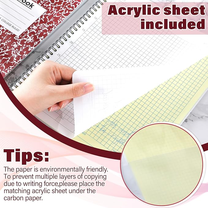 Affrolling 2 Pack Carbonless Lab Notebook Carbon Copy 8.5'' x 11'' 50 Sets of - Image 4
