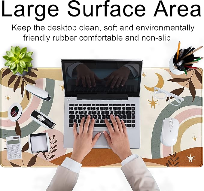 Boho Desk Mat, Abstract Retro Plant Large Mouse Pad, XXL Gaming Large Mousepad - Image 4