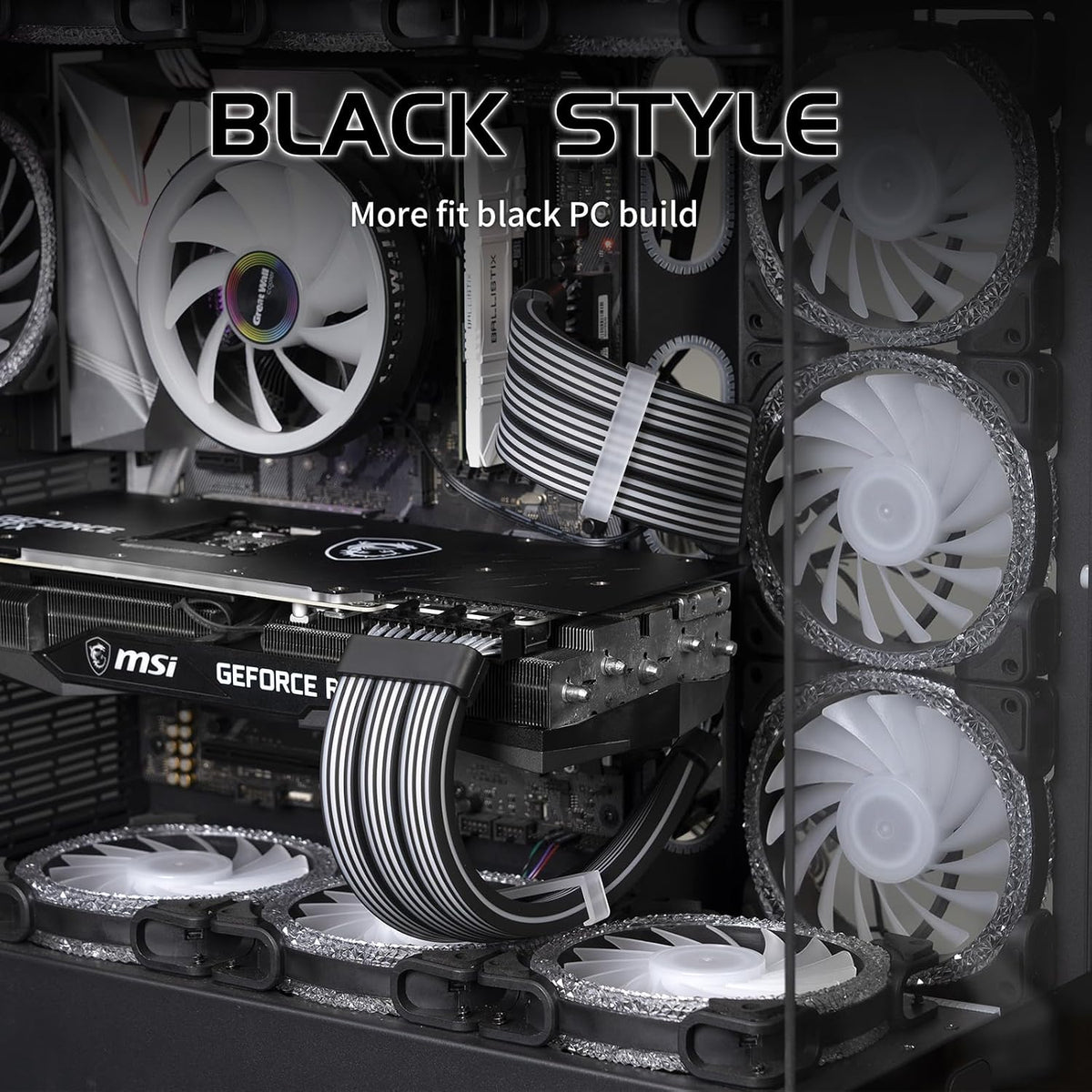 Sirlyr Black 24Pin 4-Side RGB PSU Cables Extension,5V 3Pin MB Sync