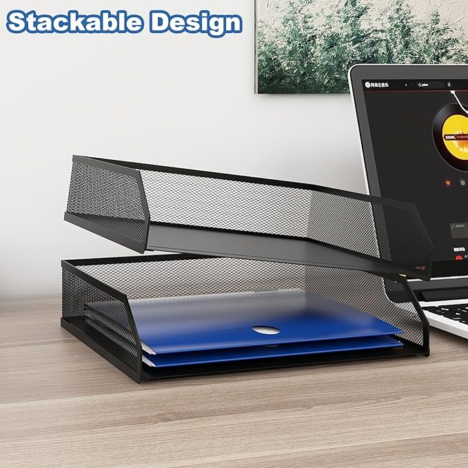 Natwind 2-Tier Stackable Paper Tray, Metal Mesh Desktop Organizer, A4 Paper - Image 3