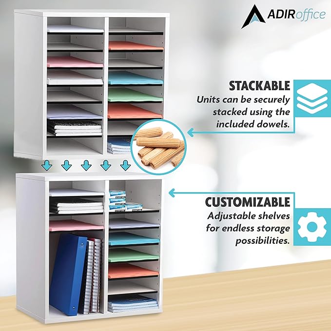 AdirOffice Wooden Adjustable organizerserature Organizer, 16 Compartment Office - Image 4