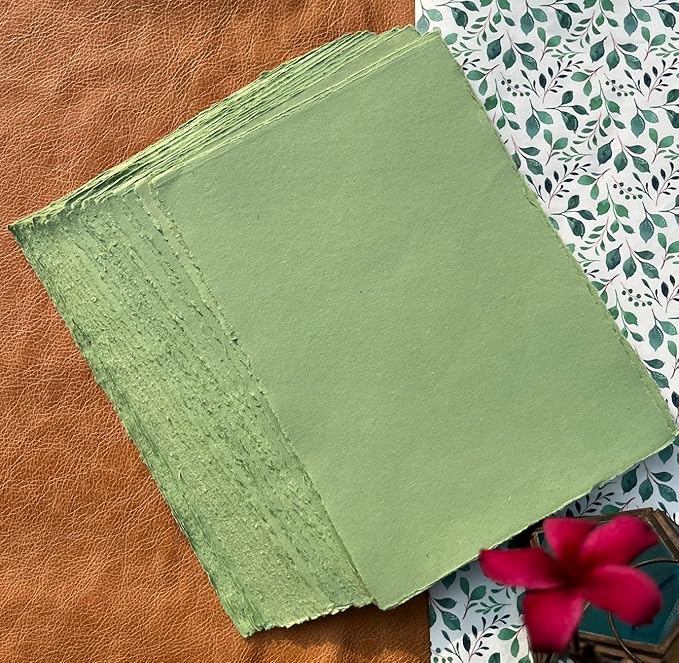 Wanderings Handmade Green Deckle Edge Blank Paper - Image 8
